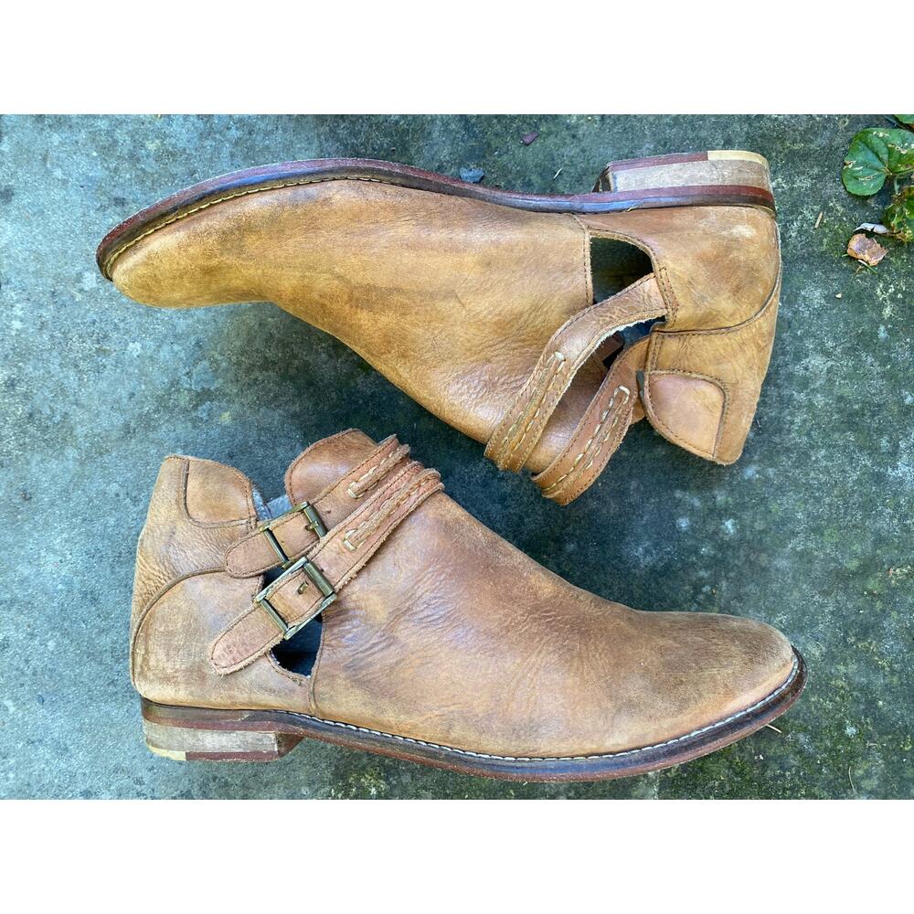 Free People Women's Size 39 US 8.5 US Brown Leather Ankle Straps Booties * - Picture 7 of 13